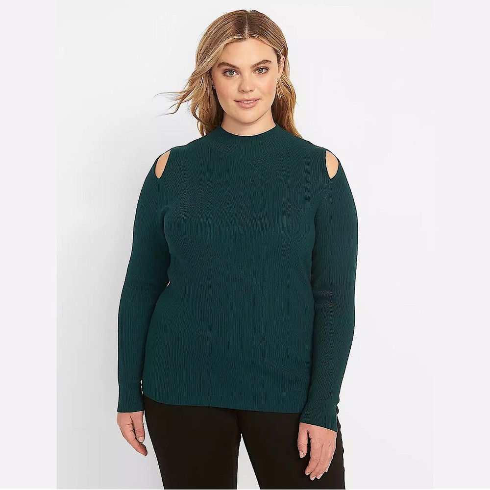 NWOT Lane Bryant MockNeck Ribbed Sweater w/ Shoulder Cutouts - Deep Teal - 26/28